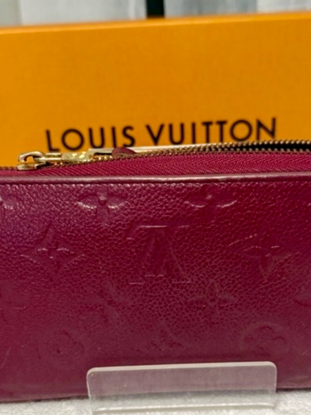 Authentic Louis Vuitton Monogram Empreinte Wine Zip Around Wallet Dust bag,Box